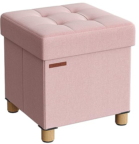 SONGMICS Förvaringspall, liten hopfällbar saccosäck, 38 x 38 x 40 cm, kubansk fotpall med förvaring, lastkapacitet upp till 300 kg, för vardagsrum, sovrum, sovsal, godisrosa, LSF014P11