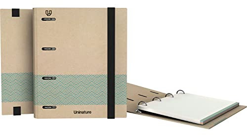Unipapel - Ökologischer Ordner mit 4 Ringen, A5, inklusive Nachfüllung, 90 recycelte Blätter, 90 g, kariert, 5 x 5, Farbbänder, Uninature Concept Blau, FSC-zertifiziert, Ordner