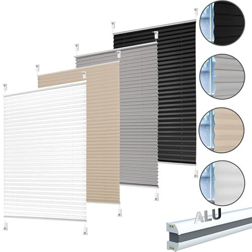 Plissee Klemmfix ALU zum Klemmen ohne Bohren Blickdicht für Fenster extra stabil Faltrollo weiß B 80 x H 100