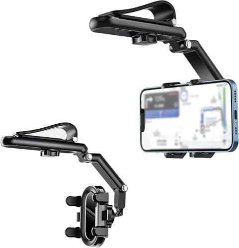 JAlanlan Soporte para movil Coche, Soporte para Teléfono para Espejo Retrovisor Parasol De Coche Pinza, Soporte para teléfono móvil para automóvil con salpicadero multifunción Giratorio de 360 ​​​​°