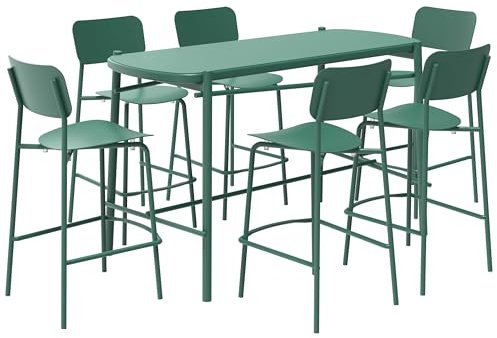 JonesHouseDeco mesas Altas y taburetes Taburete Exterior Verde Mesa de Bar Set Tavolo Bar con 6 Taburetes de Aluminio y taburetes de Altura de mostrador para mesas de Desayuno para Cocina Bar