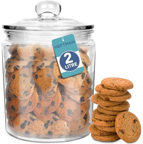 HEFTMAN Glass Jar with Lid - 2 Litre Clear, Empty Sweet Jars with Airtight Push-Top Lid - Sturdy Glass Vintage Apothecary Jars Perfect for Sweets, Coffee, Sugar, Laundry Pods Storage Container
