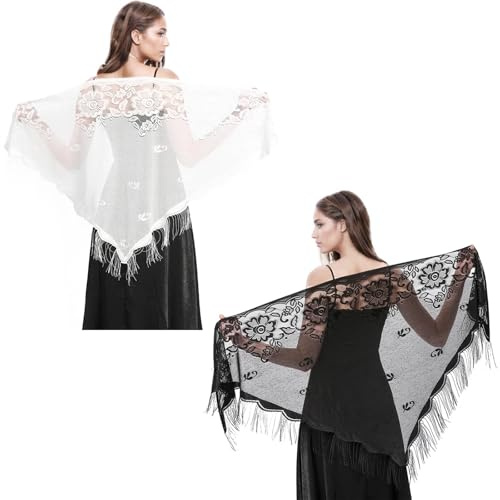 Oruola Lot de 2 Châles Triangulaires des Années 1920 pour Robes de Soirée, pour Femme (Noir et Blanc), Large