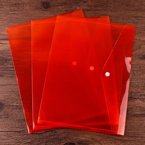 Plastikfilenhefter, 10 Stück, Kunststoffhefter für Dokumente, A4-Größe, Kunststoffhüllen mit Schnappverschluss, klare File Folder, Dokumentenfolder, File Taschen für Schule, Büro, Rot