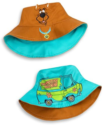 Scooby-Doo! Wende-Fischerhut in Braun und Blau | Klassische Cartoon-Sonnenschutz-Kopfbedeckung | Scooby’s Face & The Mystery Machine Design | Unisex-Zubehör für Erwachsene