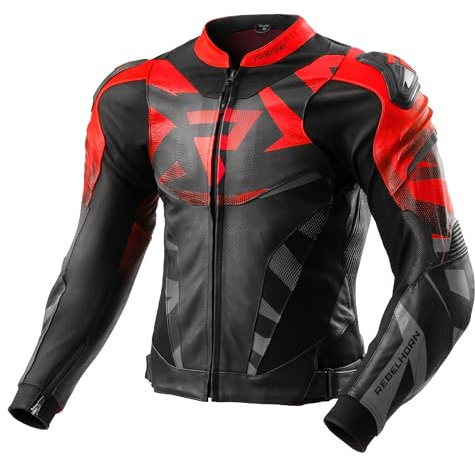REBELHORN Inferno Giacca da Moto Uomo | Pelle | Protezioni per Gomiti, Spalle e Schiena RE ZRO Livello 2 | Cursori per le Spalle | Gilet In&Out | Pannelli di Ventilazione