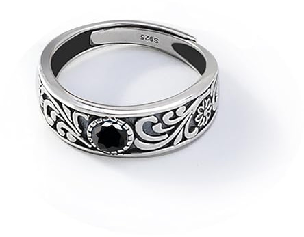PHNIBIRD Anello da Uomo in Argento Sterling 925 con Turchese Naturale di Modello di Erba Spinello Anello per Moda Retrò Misura Regolabile