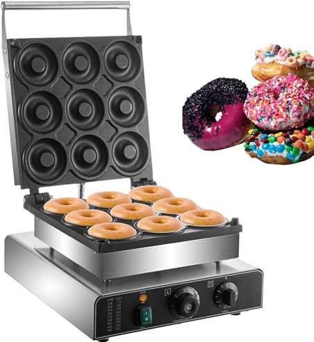 Macchina Per Ciambelle Professionale A 9 Fori, Riscaldamento Bifacciale/rivestimento Antiaderente, Mini Macchina Per Ciambelle Da 2000 W, Temperatura Regolabile Con Timer, Adatta Per Pasticcerie.
