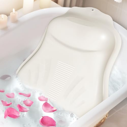 SoSheen Cuscino da bagno gonfiabile in silicone, supporto per testa, collo, spalle e schiena, 32 potenti ventose, adatto a tutte le vasche da bagno, colore: bianco
