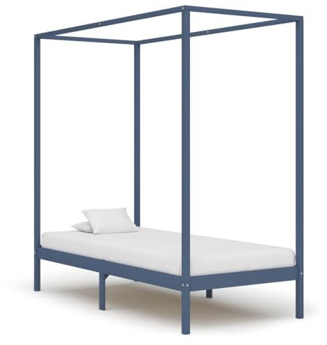 Teenpull Himmelssäng-ram, grå av massivt trä, tall, 90 x 200 cm, med integrerad ram för gardiner, robust plattform, sängram för sovrum och ungdomsrum
