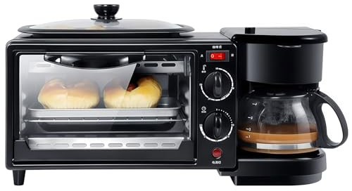 Estación de desayuno 3-en-1 Cytbek con cafetera, horno tostador y plancha, negro