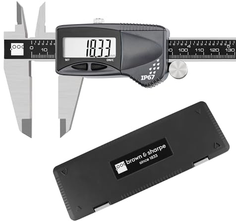 Brown & Sharpe Digital Caliper Measuring Tool, 8 Stainless Steel Vernier Caliper Digital Micrometer with .0005/0.01mm Resolution, IP67, Electronic Slide Caliper for Laboratory, Factory, DIY