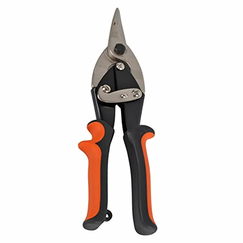 Zohisin Tijeras de hojalatero de aviación Tijeras rectas para corte de metales Cuchillas de acero Mango ergonómico con cierre de bloqueo para chapa laminada en frío de 0,2 mm Acero (Cabeza recta)