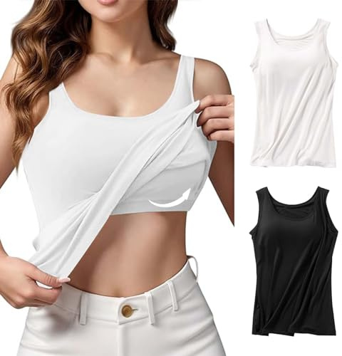 2-pack linnen för kvinnor med inbyggd BH plus size hylla bh väst toppar yoga sport gym linne sommar bas mjuka bekväma ärmlösa undertröjor underkläder