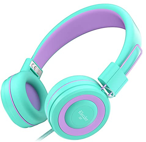 ELECDER i37 Kids Headphones Children Girls Boys Teens Foldable Adjustable On Ear Headphones 3.5mm Jack Compatible Cellphones Computer MP3/4 Kindle School Tablet Green/Purple