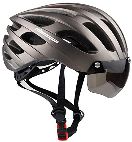 Shinmax Bike Helmet with USB Rechargeable LED Light - Magnetic Goggles & Adjustable Visor, Lightweight MTB/Mountain/Cycling Helmet for Men & Women,Adjustable Size 57-62cm