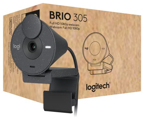 Logitech Brio 305 Webcam Full HD 1080P, copriobiettivo per proteggere la Privacy, Microfoni Mono, Riduzione del Rumore, USB-C, Correzione della Luce, Zoom, Microsoft Teams, Google Meet - Grafite
