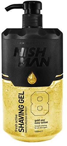 NISHMAN Gel da Barba 08 - Gold One 1000ml - Per una Rasatura Morbida, Idratante e Nutriente - Protezione Perfetta per una Pelle Liscia - Profumo Fresco e Duraturo - Cura Uomo