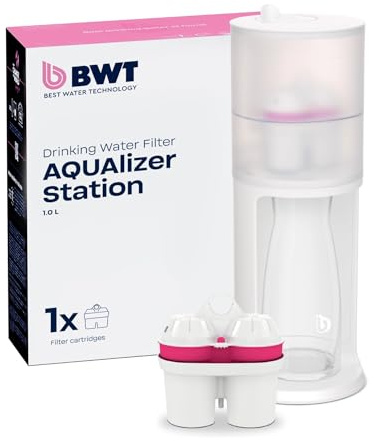 BWT Wasserfilter AQUAlizer Station inkl. 1 Magnesium Filterkartusche | Tischwasserfilter & Glaskaraffe | Trinkwasserfilter | Wasserspender für Leitungswasser (AQUAlizer Station + Magnesium)
