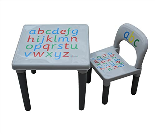 HH Home Hut Table and Chair Set Childs ABC Play Alphabet Childrens Plastic Kids Toddlers Furniture Learn & Play Educational (Grey)