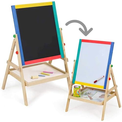 kids joy Lavagna per Bambini Magnetica e Tradizionale con Cavalletto in Legno H65