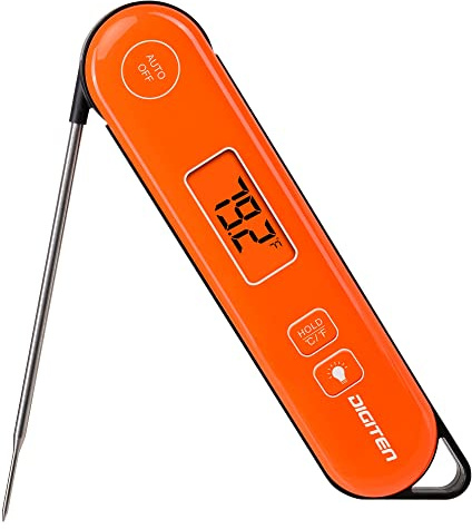 Digital omedelbar avläsning köttermometer, vikbar sond vattentät termometer för grillning, kök, matmatlagning, godis, djup stekning, grill och rosta kalkon, orange