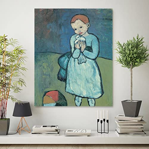 Niño con una paloma Pablo Picasso Pinturas en lienzo Impresiones Sala de estar Decoración para el hogar Arte moderno de la pared Pintura al óleo Carteles Imagen 40x55 cm Sin marco
