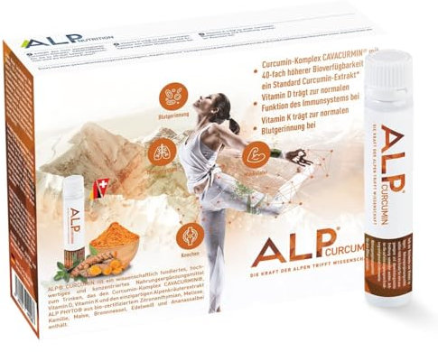 ALP CURCUMIN Trinkampullen mit Vitamin D3 K2 14x25 ml Liquid Curcumin aus Curcuma Extrakt Vitamin D Vitamin K unterstützt Immunsystem Knochen und Muskeln (1er Pack)