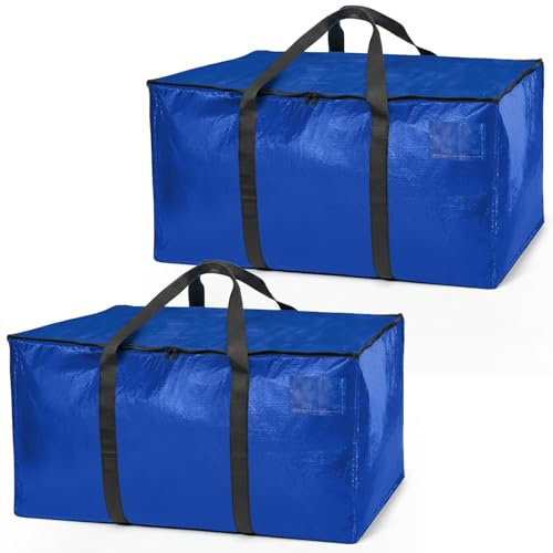 ClearSpace Heavy Duty Moving Bags or Storage Bins with Lids, Blue, 2 Pack | Heavy-duty moving bags with backpack straps, zippers, and handles provide durable storage for moving, travel, and closets.