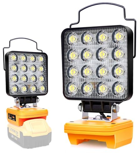 Edtran Battery Lamp For Dewalt 20v, 48W Cordless LED Work Light Battery, Bright LED Spotlight Battery, Portable Floodlight Construction Site Lamp, Battery Headlamp with Type C and USB Charging (no