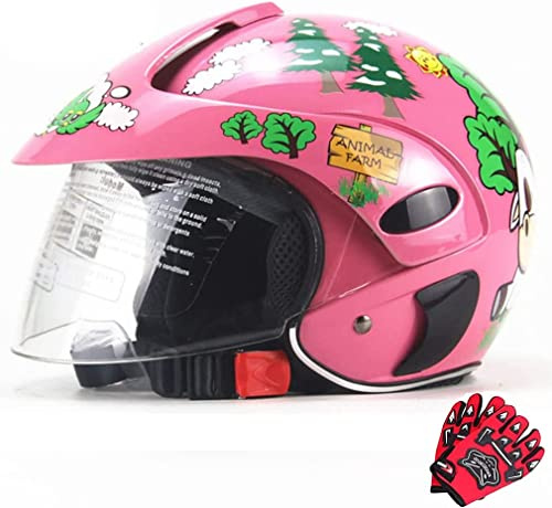 CANIAN Casco de Motocross y Bicicleta para Niños y Niñas, Diseño Deportivo y Seguro, Tamaño Ajustable, Edades 3-8, Incluye Guantes (Rosa)
