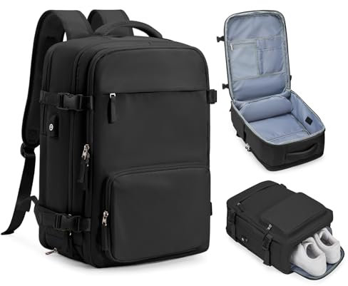 wassdins Groß Reiserucksack Damen Herren, 45x30x20 Handgepäck Rucksack Ryanair 15.6 Zoll Laptop Travel Backpack Women, Carry-Ons Flugzeug Rucksack Kabinengröße