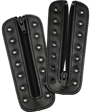 Soletec Leather Lace-in Boot Zipper Inserts for All Brands, Tieless Shoe Laces, 7 Black Eyelets, 1 Pair, Black