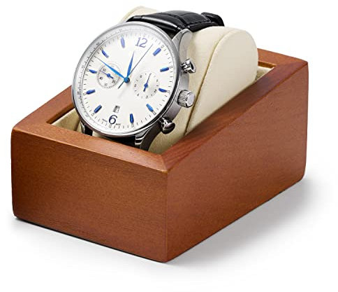 Papten Wooden Watch Holder Display Stand for Jewelry Storage Premium Microfiber Non-Slip Design for Dresser (Single Beige)