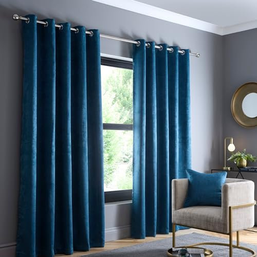 Fusion Teal Curtains W46 x L72 – Eyelet – Thermal Drapes – 2 Panels – Teal Blue Window Treatment for Bedroom, Living Room & Door – Strata Collection