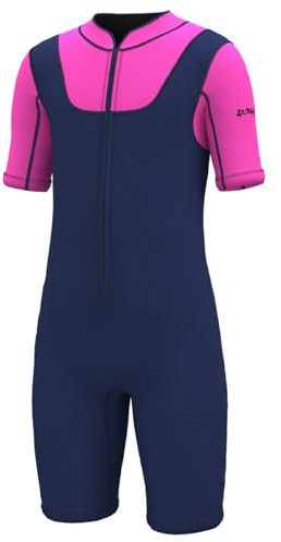 SURQO Kids Wetsuit Shorty for Girls 2mm Neoprene Short Wet Suit in Cold Water for Swimming (9, Pink)