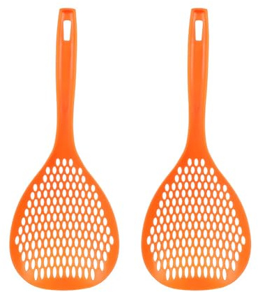 Sarini 2pcs Long Handled Colander Pasta Spoon, Strainer Spoon, Pasta Colander,Lo Mein Lo Dumplings Wash Fruits And Vegetables, Handled Sieve, Filter Basket Sieve (Orange)