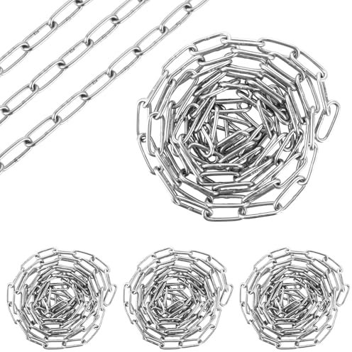 JMIATRY 4 cadenas de metal de 2 m, 3 mm de diámetro, cadena de acero inoxidable, cadena de eslabones de acero inoxidable para perros, columpios, cadenas de ancla, silla colgante