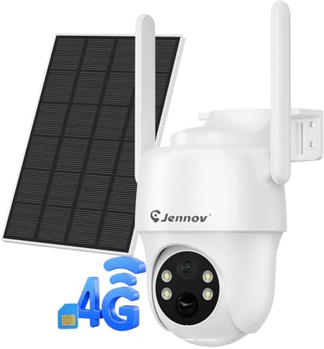 Jennov 4G LTE Überwachungskamera Aussen mit SIM Karte, 2K Kabellos Solar Kamera Ohne WLAN Outdoor mit 355°/90° Schwenkbar, Farb-Nachtsicht, 2-Wege-Audio, PIR Erkennung, IP66 Wasserdicht
