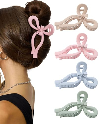 4 PCS Bow Hair Clips for Women Bow Claw Clip 5 Extra Large Hair Claw Clips for Thick and Long Hair Cute Bows Big Clip Mother’s Day Gift for Mom