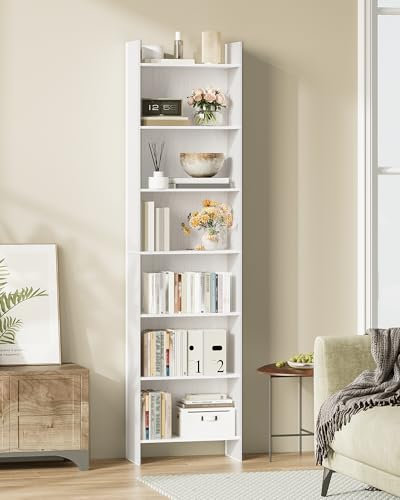 Hzuaneri Bücherregal, Regal, Standregal, Büroregal, mit 7 Fächern, offen, für Wohnzimmer, Arbeitszimmer, Büro, als Raumteiler, 24 x 48 x 198,6 cm, Weiß BC01713X