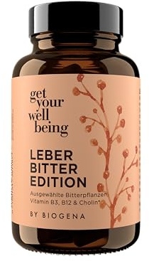 get your wellbeing by BIOGENA - Leber Bitter Komplex - Leberunterstützung mit Cholin, Bitterpflanzen-Extrakten & Vitaminen - 60 Kapseln - Nahrungsergänzungsmittel vegan & konservierungsstofffrei
