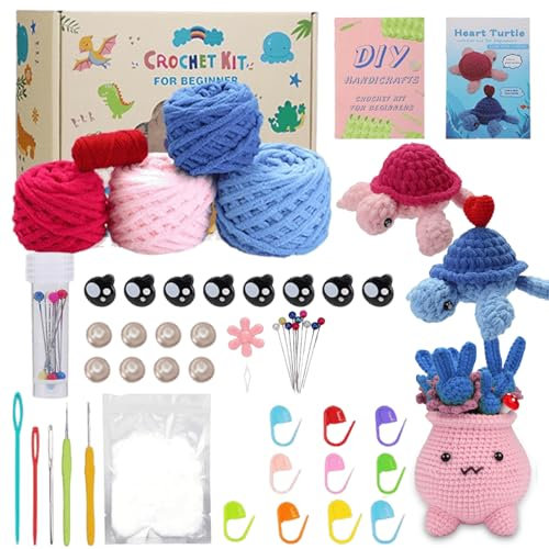 GOMETY Set a maglia a tartaruga per adulti, uncinetto per principianti, set fai da te per adulti, set per bambini, regalo per bambini, set crochet con istruzioni video