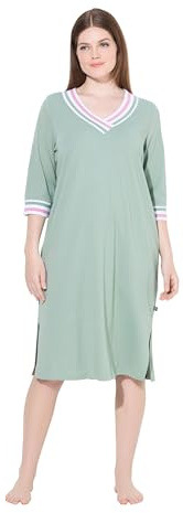 gs1 data protected company 4069787000005 Nachthemd, Streifenkanten, 3/4-arm Chemise de Nuit, Vert (Sauge), 52 Femme