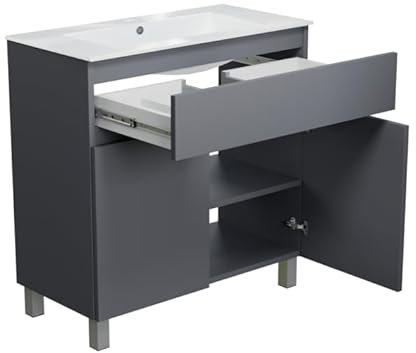 paplinskimoebel - Waschbecken mit Unterschrank 80 cm Breit Ariza Sink, Hängend oder Stehend, Waschtisch mit Unterschrank für Badezimmer, Waschbeckenunterschrank Grau Matt