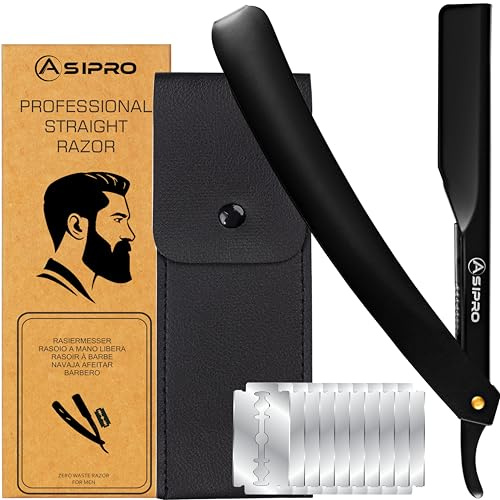 ASIPRO Rasoio a Mano Libera Professionale (20 Mezze lamette) 10 Lama Barba Singola e Custodia Protettiva per la Rasatura e la Cura dei Contorni di Barba Rasoio Barbiere Rаsoio Monolama Professionale