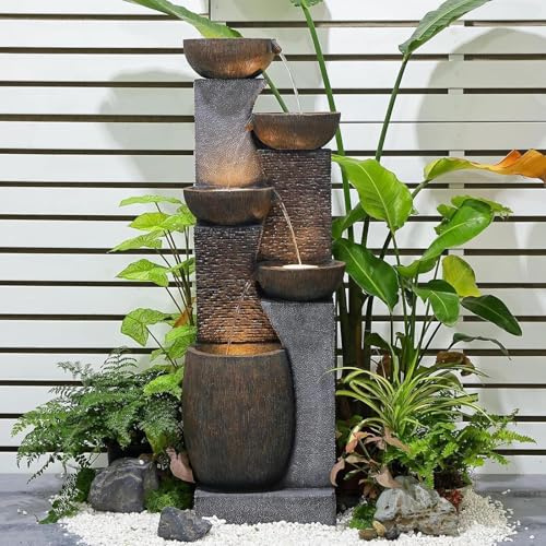 Bumilgar 130cm Large Garden Water Features Outdoor Fountains With LED Lights Pump, 4 Tier Electric Cascading Waterfall Fountain for Patio, Backyard, Deck, Porch and Home Art Decor