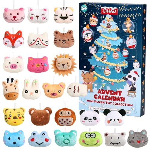 LIHAO Adventskalender plüschtier 2025 Schlüsselanhänger kuscheltier Tierischer Plüsch zum Befüllen weihnachten weihnachten weihnachtsanhanger Weihnachtsdeko