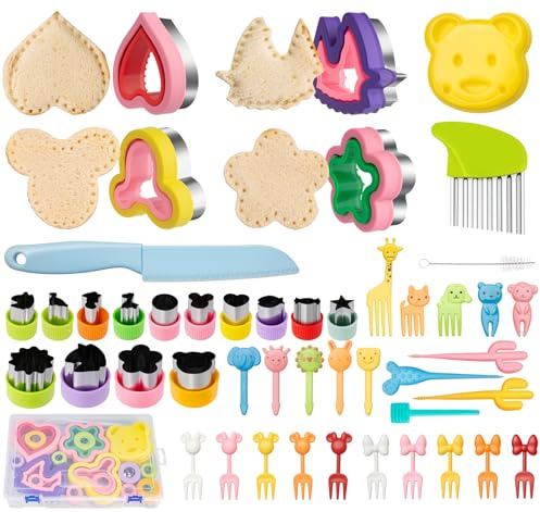 57Pcs Sandwich Cutters Shapes Cookie Cutter Set, ilauke Uncrustables Maker, Stainless Steel Sandwich Sealer with Storage Box, Shapes Vegetable Fruit Bread Decruster for Kids