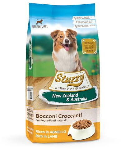 Stuzzy, Alimento Secco per Cane Adulto di Taglia Media e Grande con Agnello, Formulate con 1 sola Proteina Animale, Supporto Immunitario e Prebiotici Naturali, 12kg